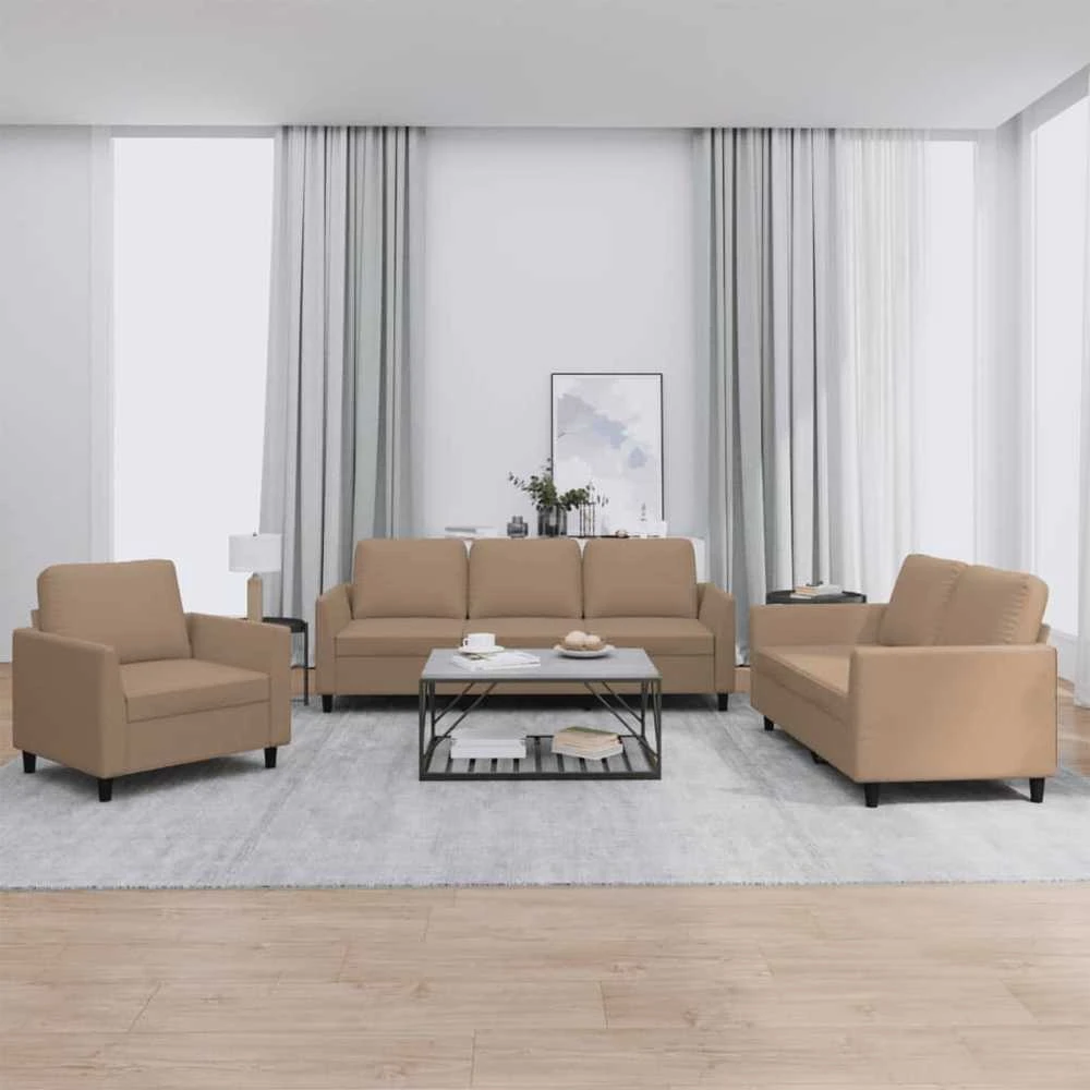 Sofa Sofos komplektas su pagalvėmis, 3 dalių, kapučino, dirbtinė oda