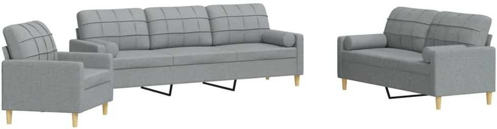 Sofa Sofos komplektas su pagalvėmis, 3 dalių, pilkas, audinys