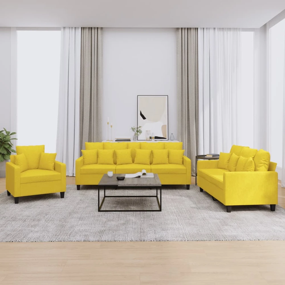 Sofa Sofos komplektas su pagalvėmis, 3 dalių, geltonas, audinys