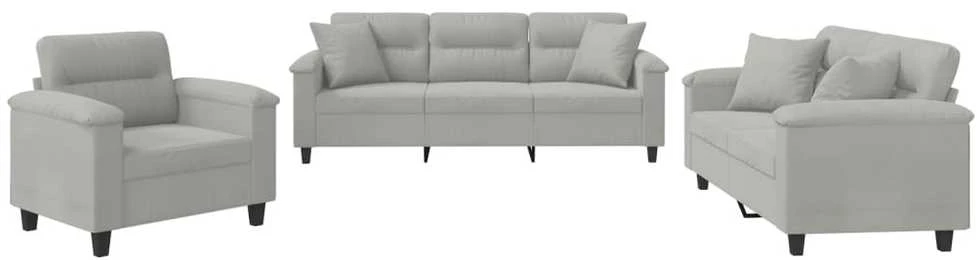 Sofa Sofos komplektas su pagalvėmis, 3 dalių, pilkas, audinys