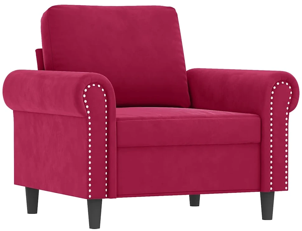 Sofa Sofos komplektas su pagalvėmis, 3 dalių, vyno, aksomas
