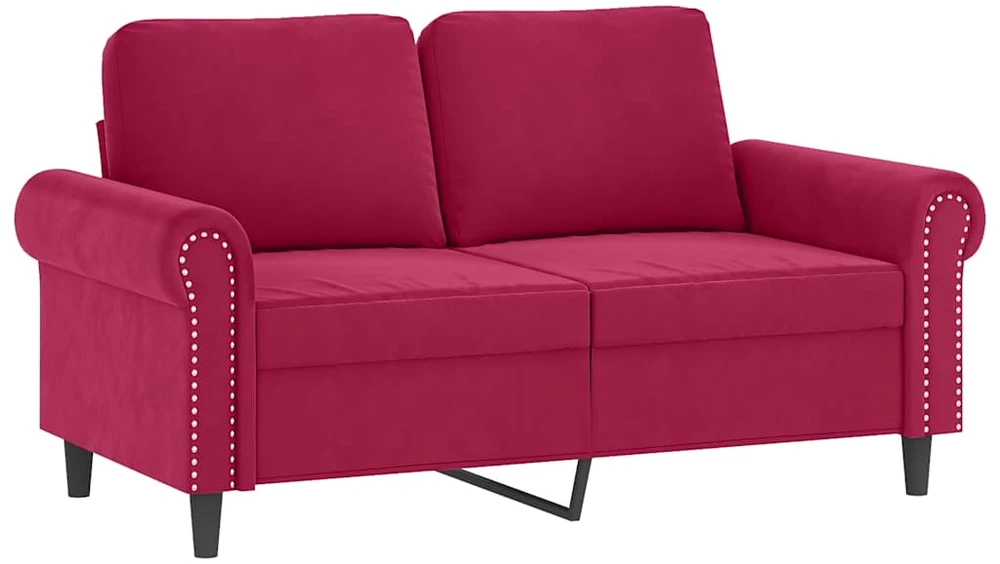 Sofa Sofos komplektas su pagalvėmis, 3 dalių, vyno, aksomas