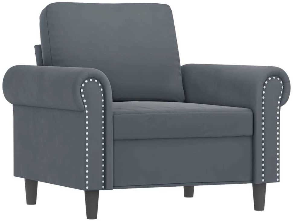Sofa Sofos komplektas su pagalvėmis, 3 dalių, pilkas, aksomas