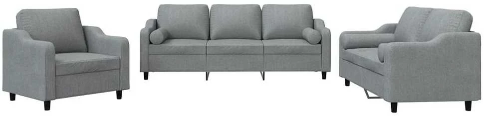 Sofa Sofos komplektas su pagalvėmis, 3 dalių, pilkas, audinys