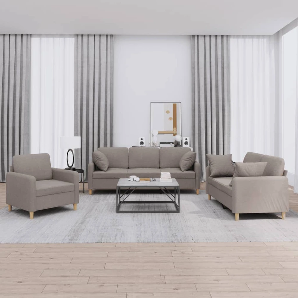Sofa Sofos komplektas su pagalvėmis, 3 dalių, taupe, audinys
