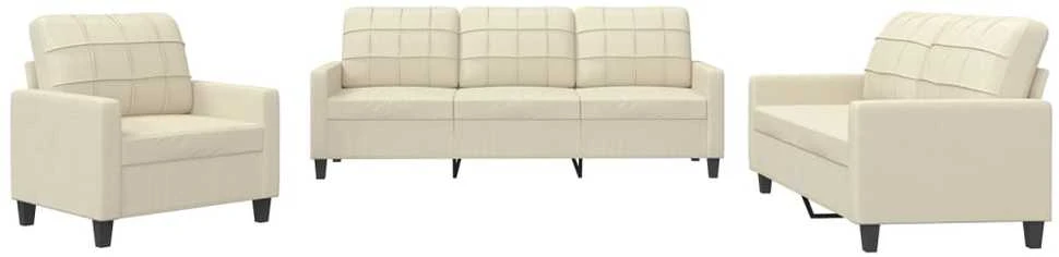Sofa Sofos komplektas su pagalvėmis, 3 dalių, kreminis, dirbtinė oda
