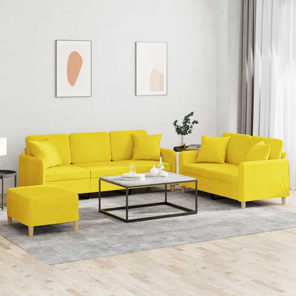 Sofa Sofos komplektas su pagalvėmis, 3 dalių, geltonas, audinys