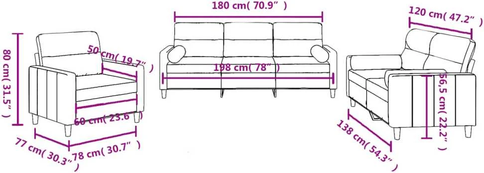 Sofa Sofos komplektas su pagalvėmis, 3 dalių, taupe, audinys