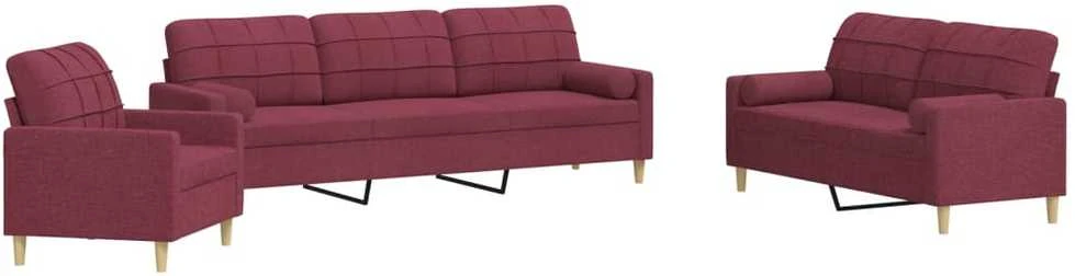 Sofa Sofos komplektas su pagalvėmis, 3 dalių, vyno, audinys