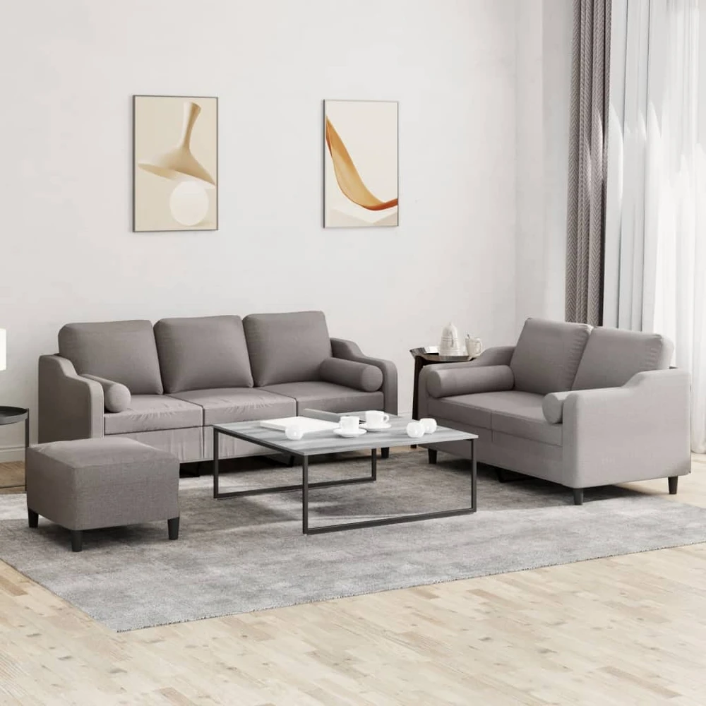Sofa Sofos komplektas su pagalvėmis, 3 dalių, taupe, audinys