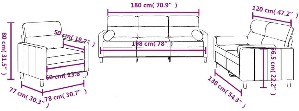 Sofa Sofos komplektas su pagalvėmis, 3 dalių, rudas, audinys