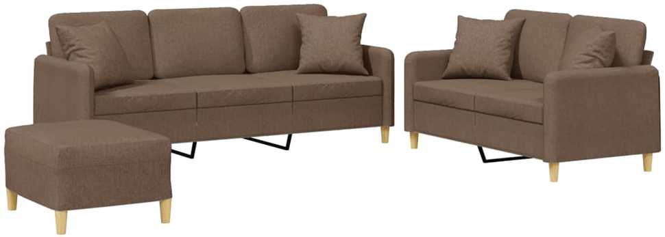 Sofa Sofos komplektas su pagalvėmis, 3 dalių, rudas, audinys