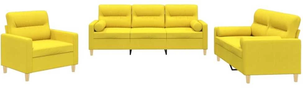 Sofa Sofos komplektas su pagalvėmis, 3 dalių, geltonas, audinys