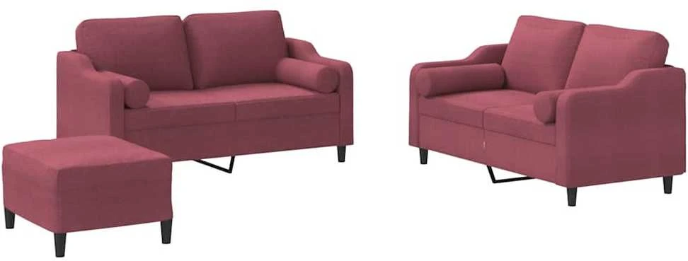 Sofa Sofos komplektas su pagalvėmis, 3 dalių, vyno, audinys