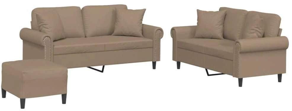 Sofa Sofos komplektas su pagalvėmis, 3 dalių, kapučino, dirbtinė oda