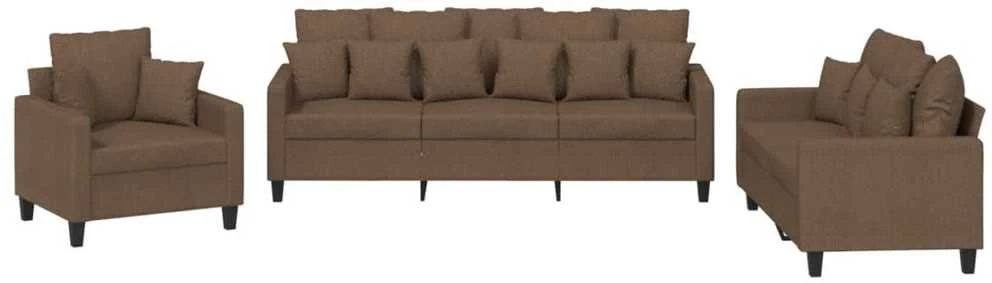 Sofa Sofos komplektas su pagalvėmis, 3 dalių, rudas, audinys