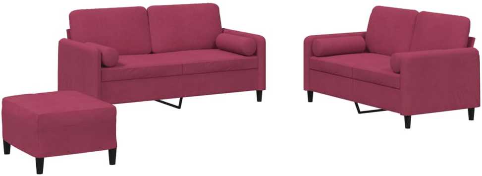 Sofa Sofos komplektas su pagalvėmis, 3 dalių, vyno, aksomas