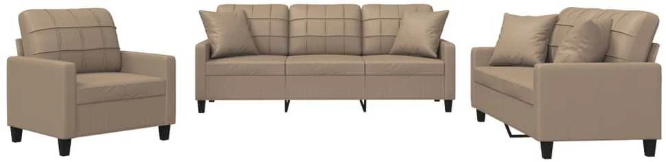Sofa Sofos komplektas su pagalvėmis, 3 dalių, kapučino, dirbtinė oda