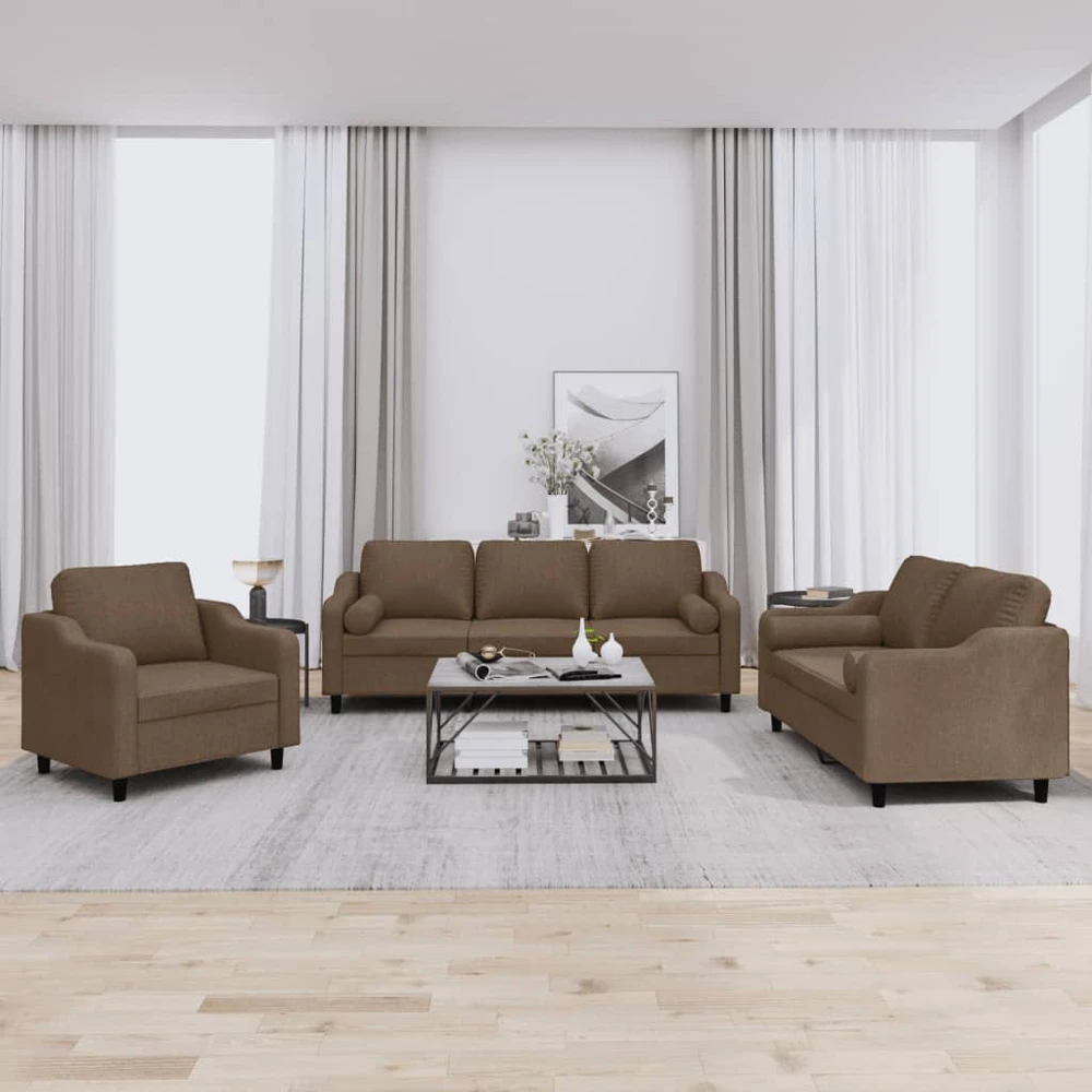 Sofa Sofos komplektas su pagalvėmis, 3 dalių, rudas, audinys