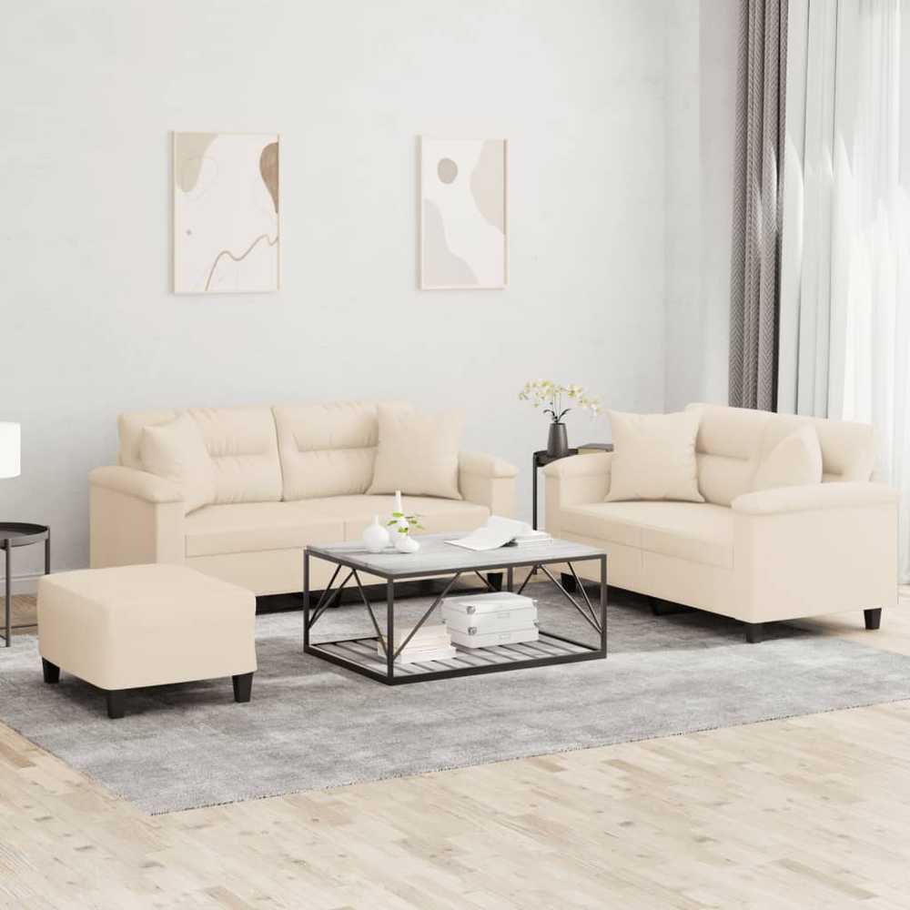 Sofa Sofos komplektas su pagalvėmis, 3 dalių, smėlio, audinys