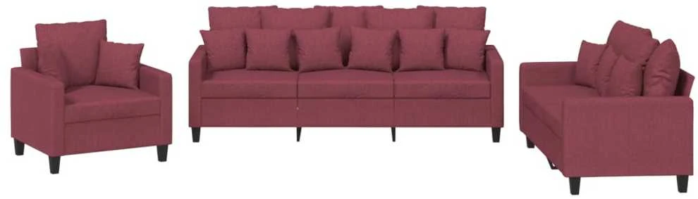 Sofa Sofos komplektas su pagalvėmis, 3 dalių, vyno, audinys