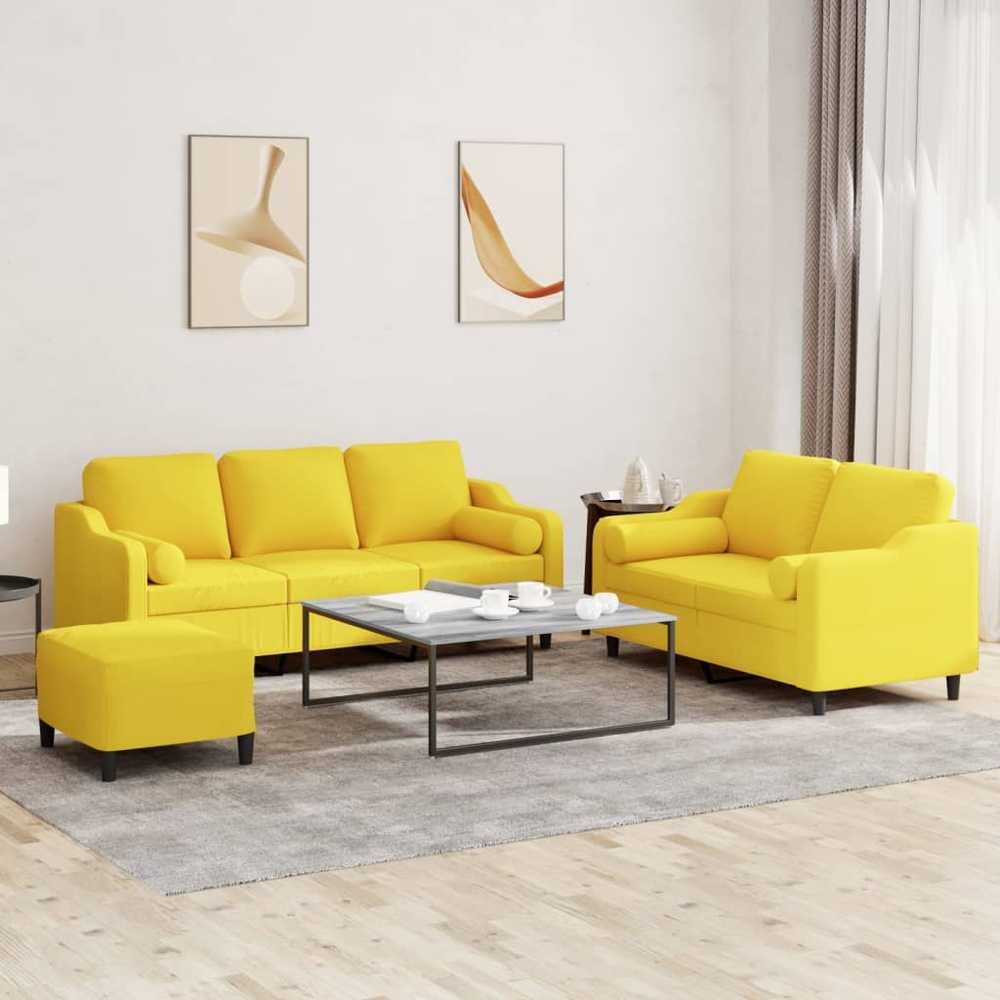 Sofa Sofos komplektas su pagalvėmis, 3 dalių, geltonas, audinys