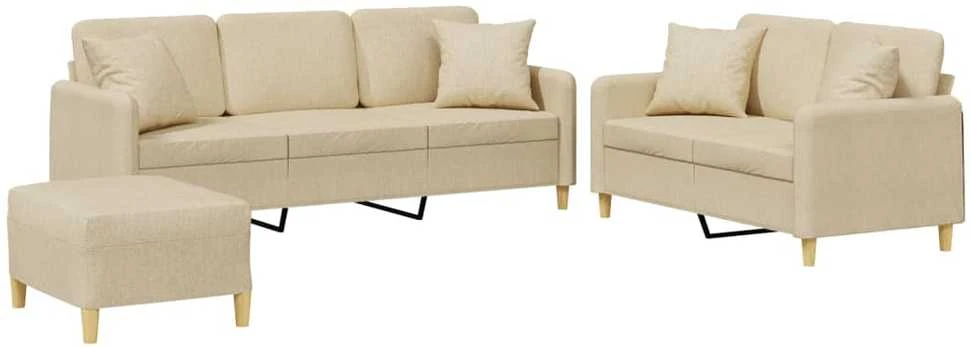 Sofa Sofos komplektas su pagalvėmis, 3 dalių, kreminis, audinys