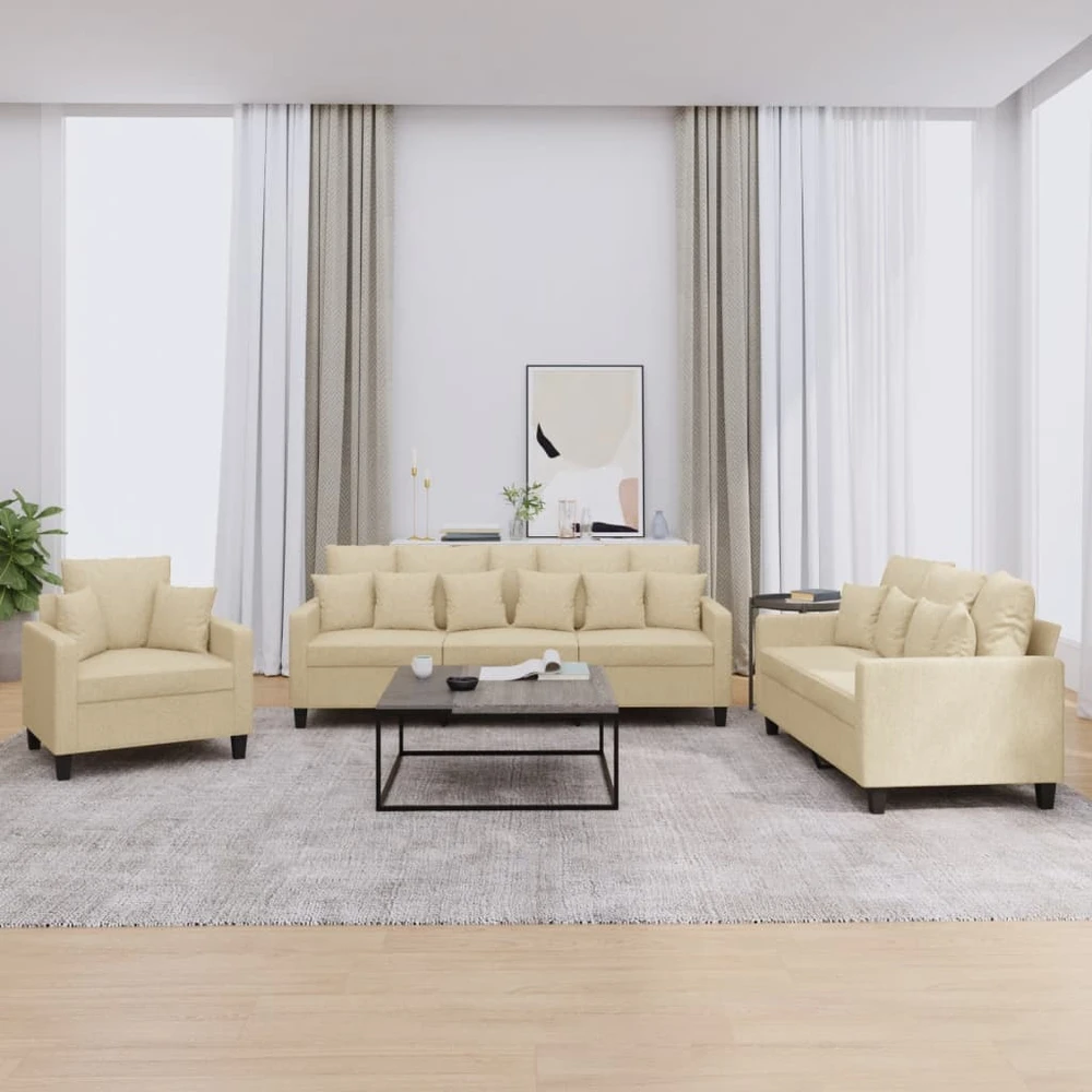 Sofa Sofos komplektas su pagalvėmis, 3 dalių, kreminis, audinys