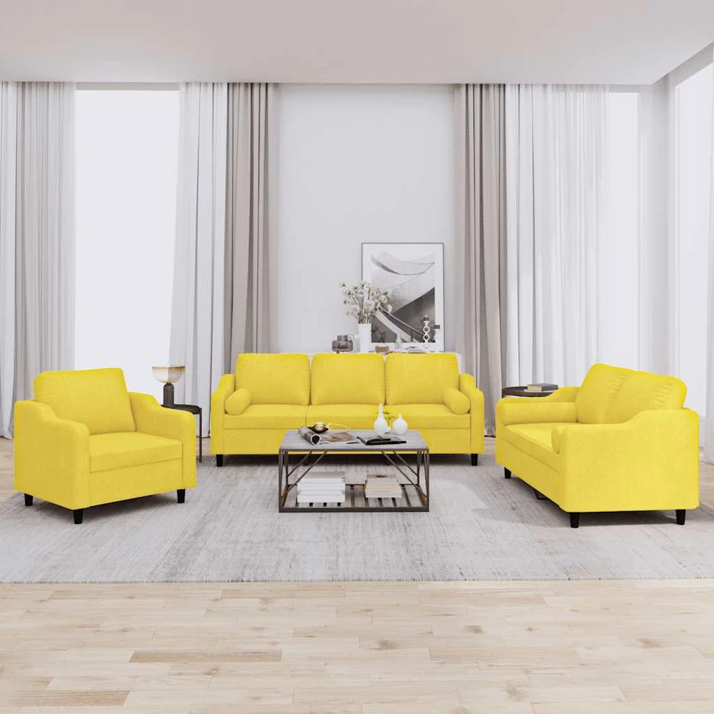Sofa Sofos komplektas su pagalvėmis, 3 dalių, geltonas, audinys