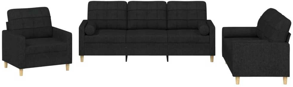 Sofa Sofos komplektas su pagalvėmis, 3 dalių, juodas, audinys