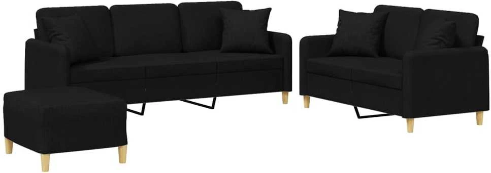 Sofa Sofos komplektas su pagalvėmis, 3 dalių, juodas, audinys