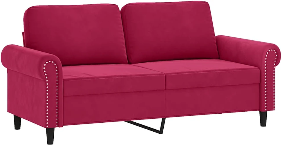 Sofa Sofos komplektas su pagalvėmis, 3 dalių, vyno, aksomas