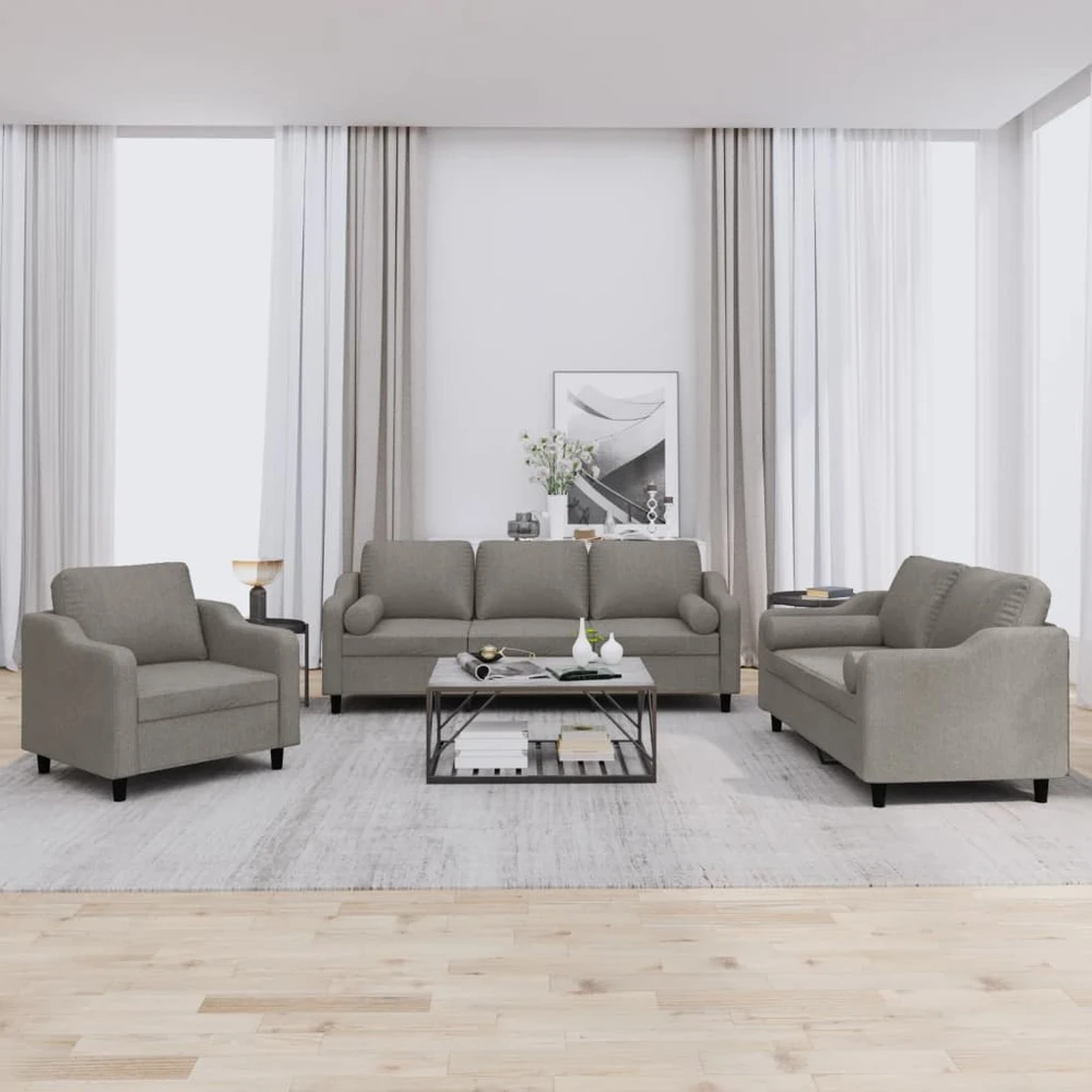 Sofa Sofos komplektas su pagalvėmis, 3 dalių, taupe, audinys