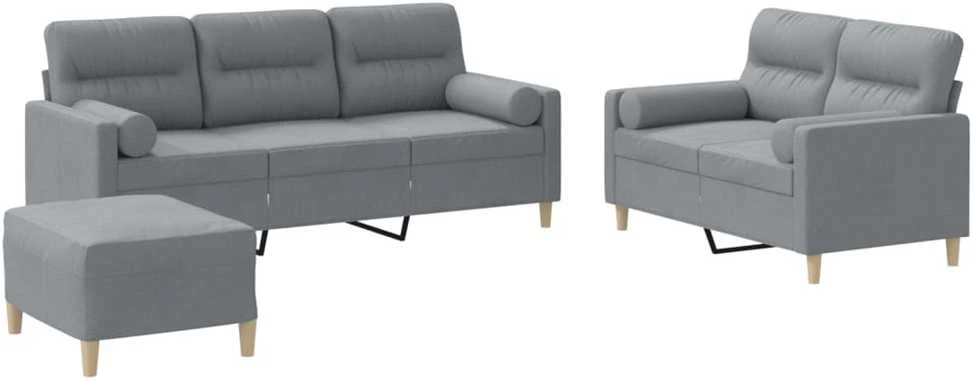 Sofa Sofos komplektas su pagalvėmis, 3 dalių, pilkas, audinys