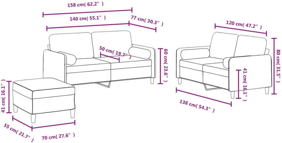 Sofa Sofos komplektas su pagalvėmis, 3 dalių, juodas, aksomas