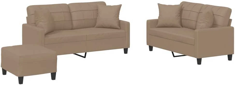 Sofa Sofos komplektas su pagalvėmis, 3 dalių, kapučino, dirbtinė oda