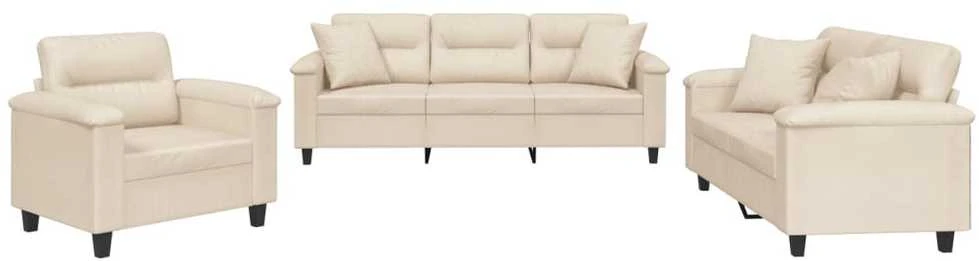 Sofa Sofos komplektas su pagalvėmis, 3 dalių, smėlio, audinys
