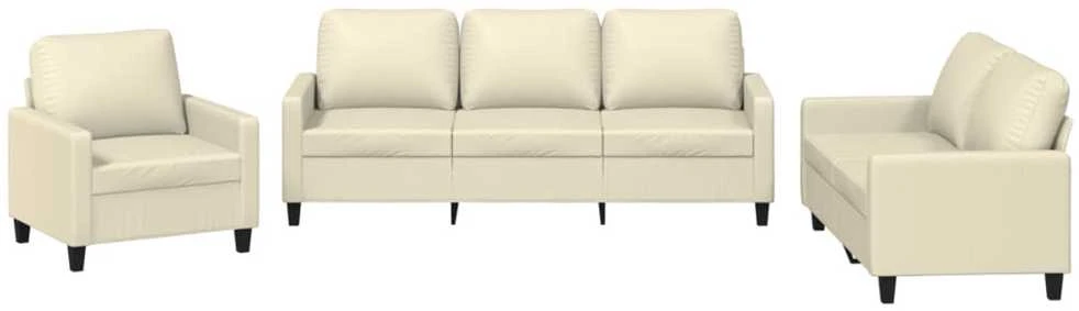 Sofa Sofos komplektas su pagalvėmis, 3 dalių, kreminis, dirbtinė oda