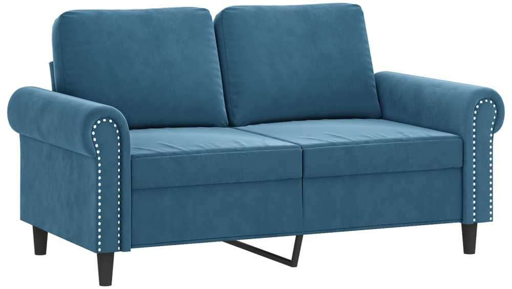 Sofa Sofos komplektas su pagalvėmis, 3 dalių, mėlynas, aksomas