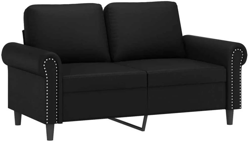 Sofa Sofos komplektas su pagalvėmis, 3 dalių, juodas, dirbtinė oda