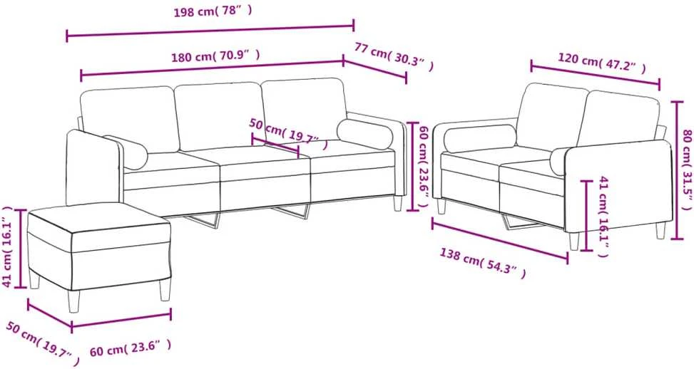 Sofa Sofos komplektas su pagalvėmis, 3 dalių, juodas, aksomas