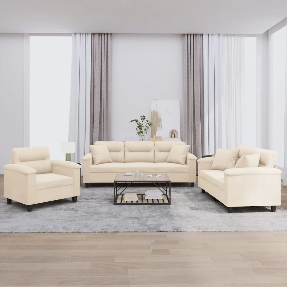 Sofa Sofos komplektas su pagalvėmis, 3 dalių, smėlio, audinys