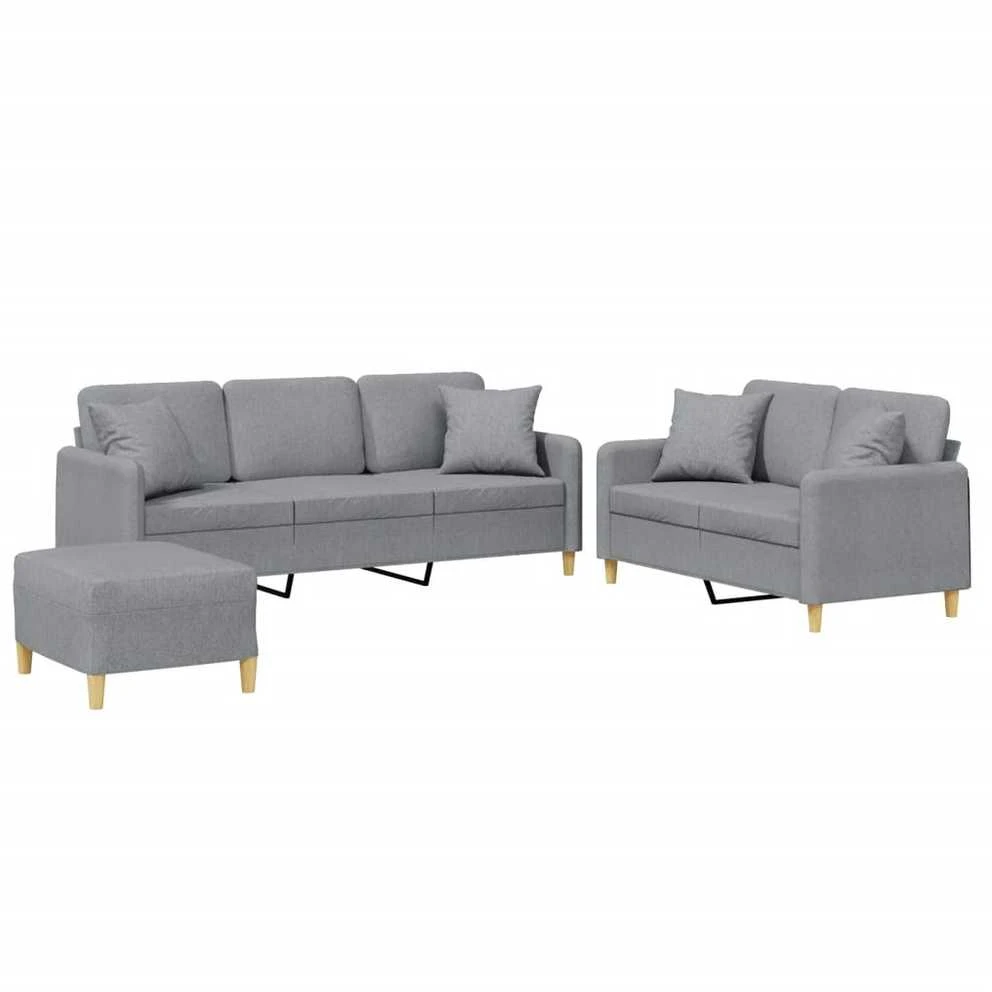Sofa Sofos komplektas su pagalvėmis, 3 dalių, pilkas, audinys