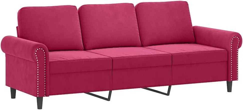 Sofa Sofos komplektas su pagalvėmis, 3 dalių, vyno, aksomas