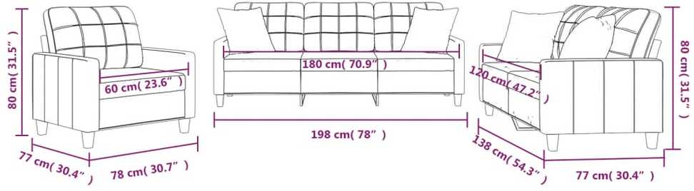 Sofa Sofos komplektas su pagalvėmis, 3 dalių, vyno, dirbtinė oda