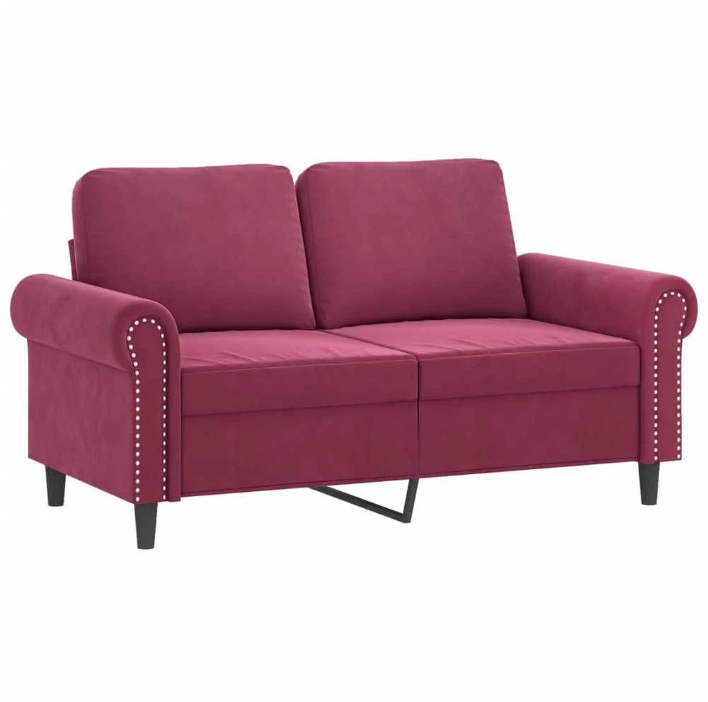 Sofa Sofos komplektas su pagalvėmis, 3 dalių, vyno, aksomas