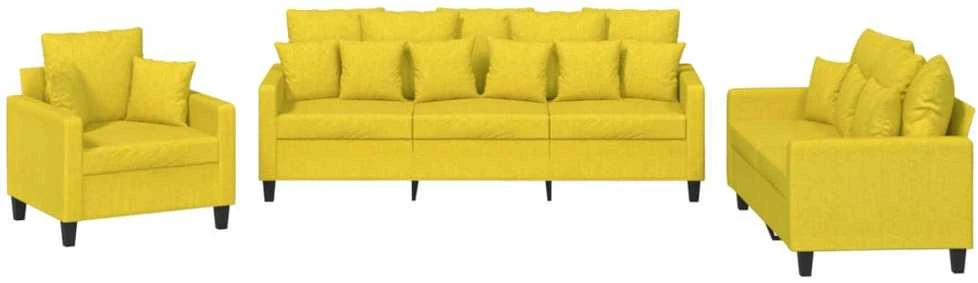 Sofa Sofos komplektas su pagalvėmis, 3 dalių, geltonas, audinys