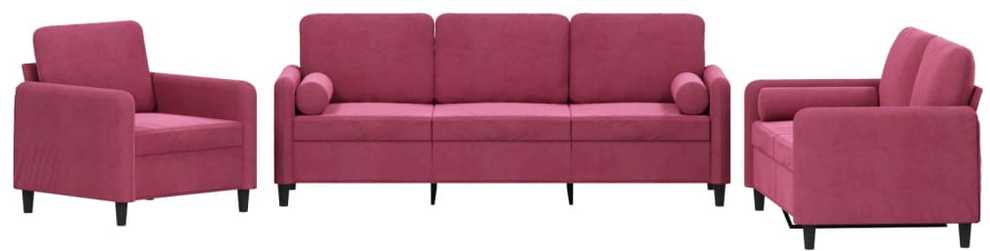 Sofa Sofos komplektas su pagalvėmis, 3 dalių, vyno, aksomas