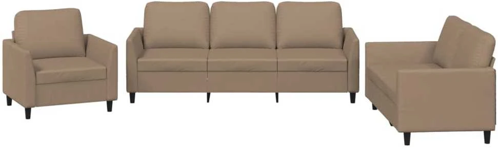 Sofa Sofos komplektas su pagalvėmis, 3 dalių, kapučino, dirbtinė oda