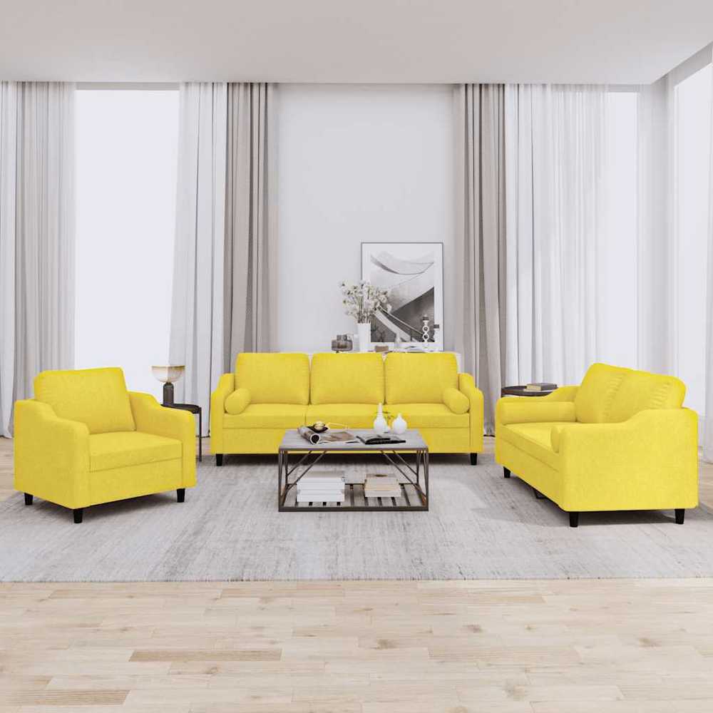 Sofa Sofos komplektas su pagalvėmis, 3 dalių, geltonas, audinys